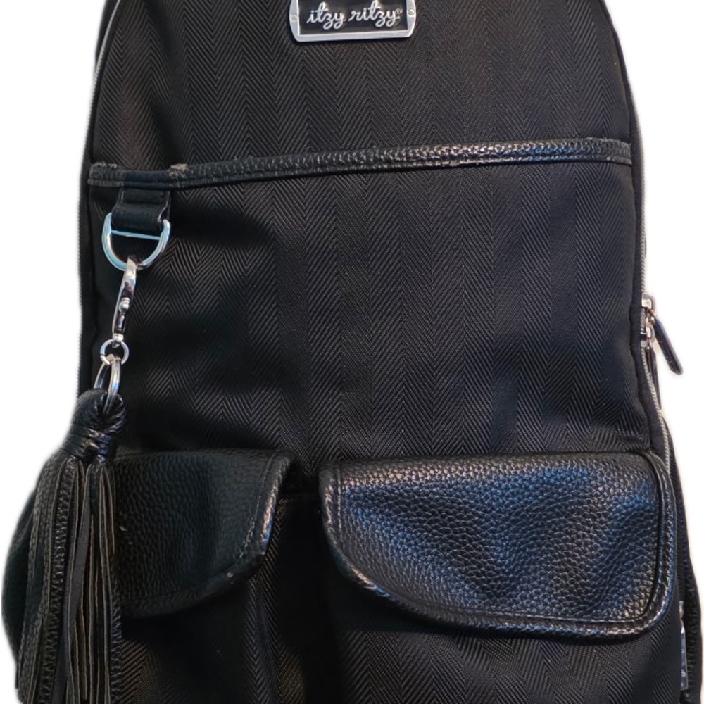 Itzy Ritzy Black herringbone Backpack with Tassel Accent